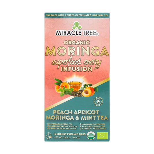 Organic Moringa Energy Tea - Peach Mint Apricot - Natural Coffee Alternative
