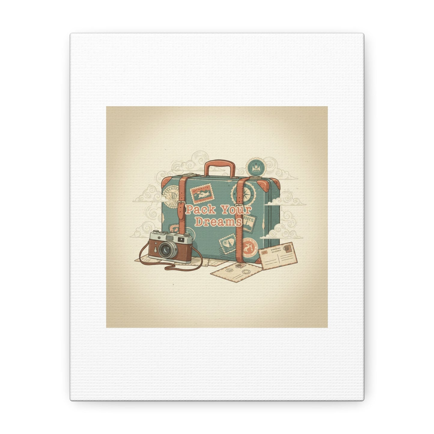 Pack Your Dreams Canvas | Retro Travel Postcard, Wanderlust Passport Stamp Art