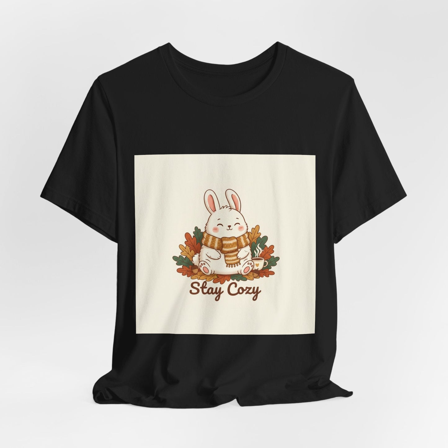 Stay Cozy Bunny T-Shirt | cute animal illustration, winter forest art