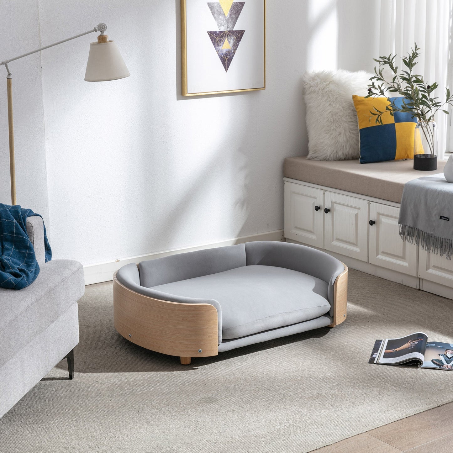 Scandinavian Style Elevated Dog Bed Pet Sofa with Solid Wood Legs and