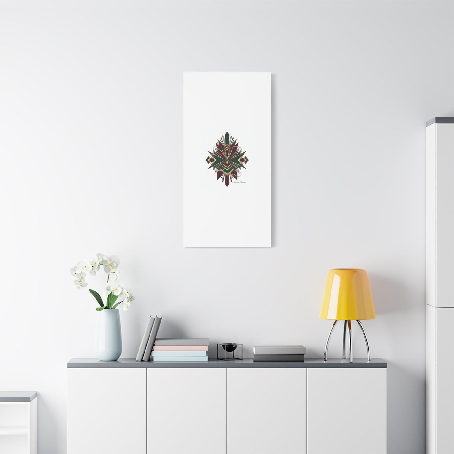 Art Deco geometric brass print Canvas | Neo-Deco chrome & gold fan motif