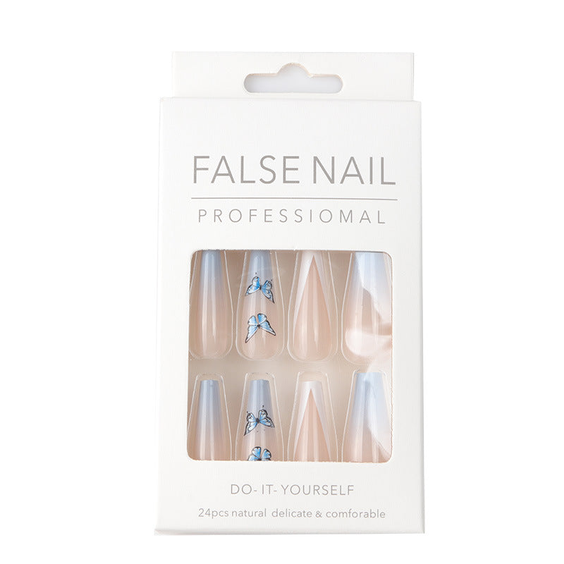 Ins Net Red With The Same Blue Butterfly Point Drill V-Shaped French Style Personality Trend Wearing Manicure Nail Patch
