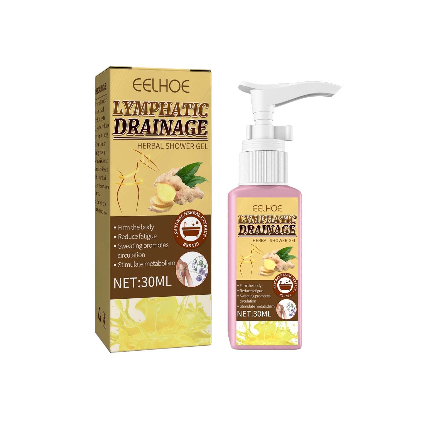Lymphatic Drainage Herbal Shower Gel, Deep Cleaning, Waist Shaping, Body Shaping, Skin Tightening, Tummy Tightening And Ginger Essence Moisturizing
