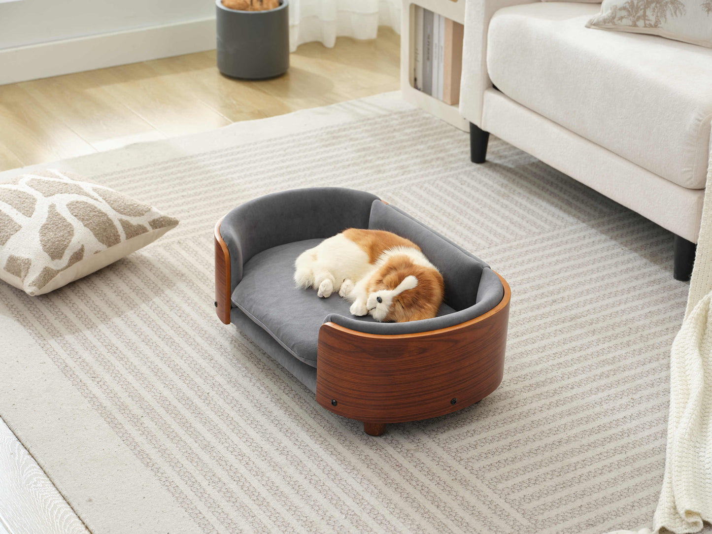 Scandinavian Style Elevated Dog Bed Pet Sofa with Solid Wood Legs and