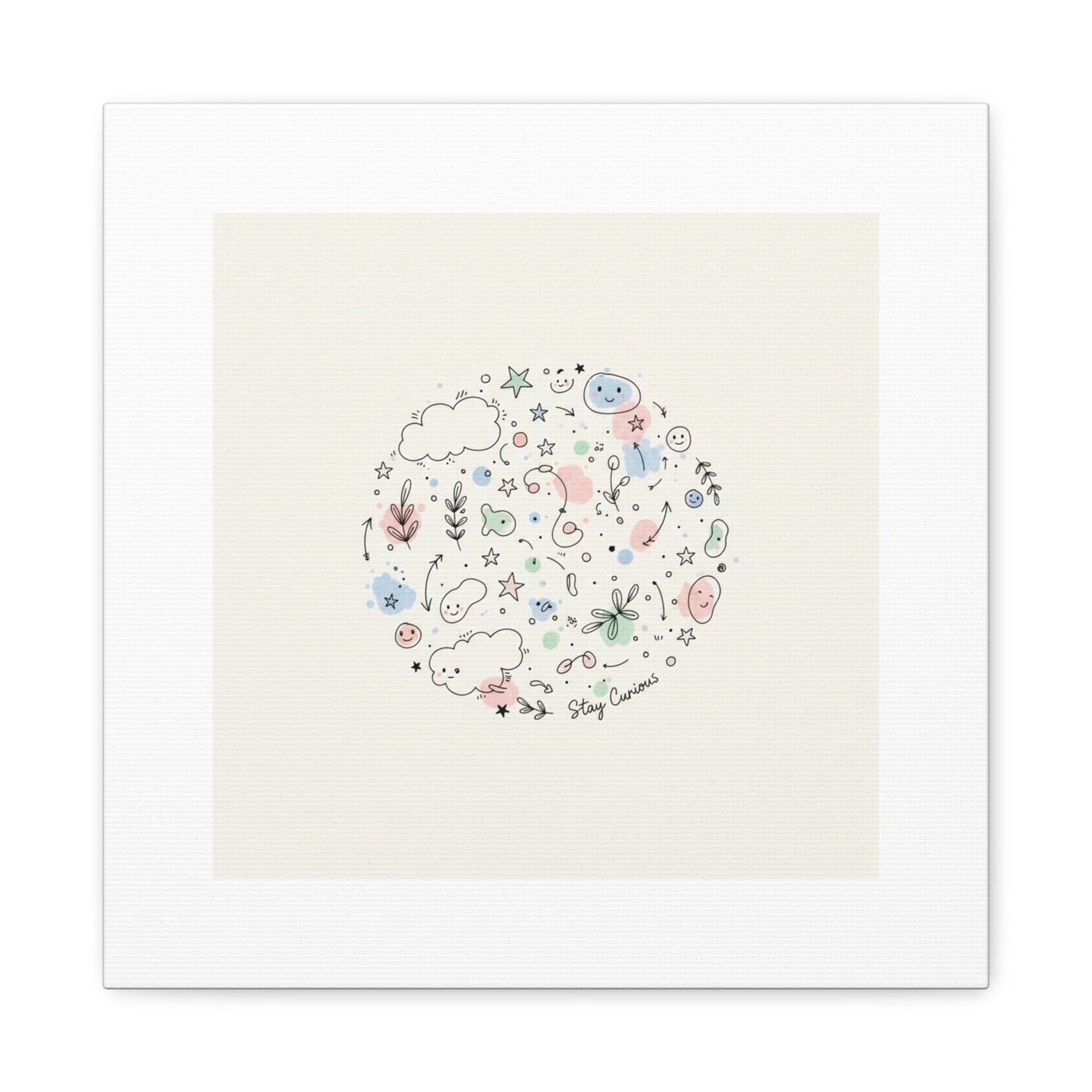 Doodle Circle Line Drawing Matte Canvas, Hand-Drawn Sketch Art