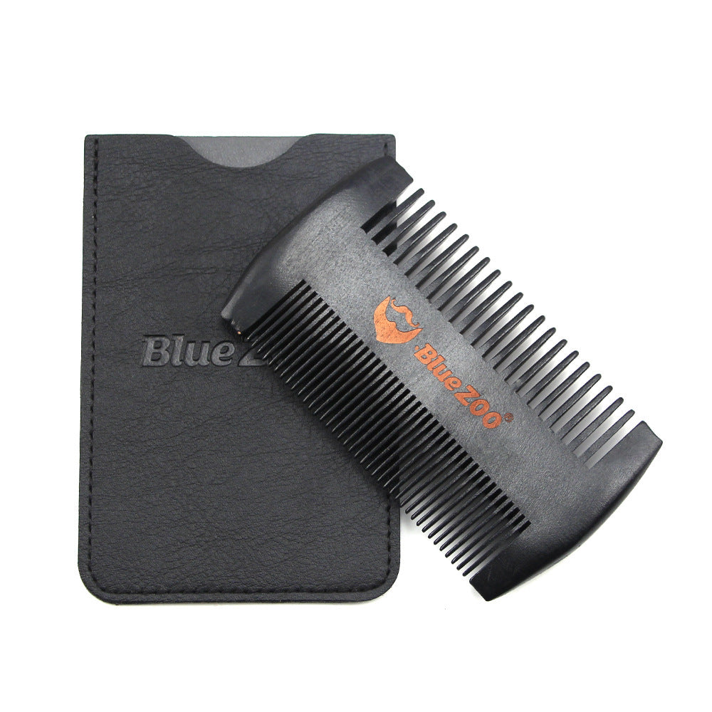 Black Spray Painted Pear Wood Bluezoo Double Sided Beard Comb Beard Portable Comb Care
