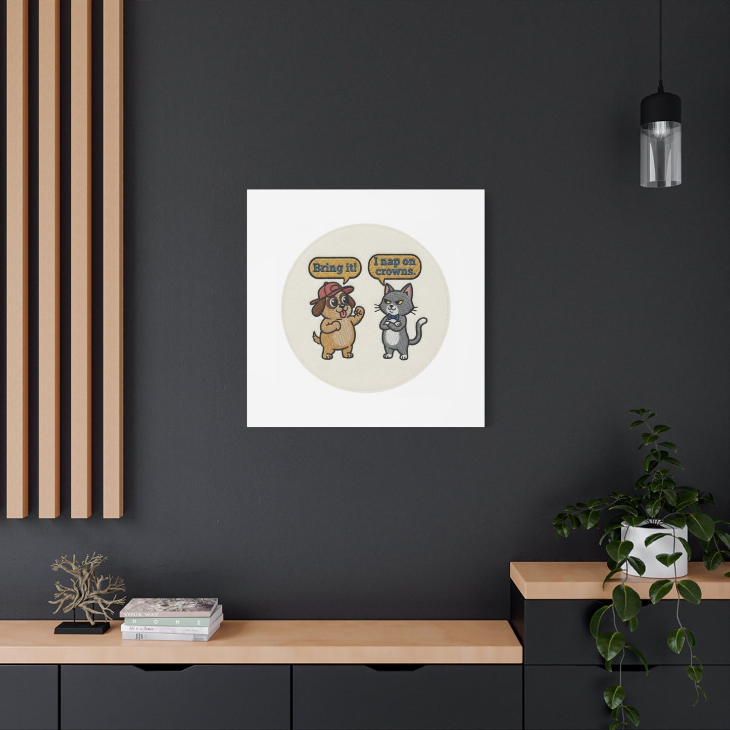 Funny Cat vs Dog Canvas | Pet Rivalry Wall Art