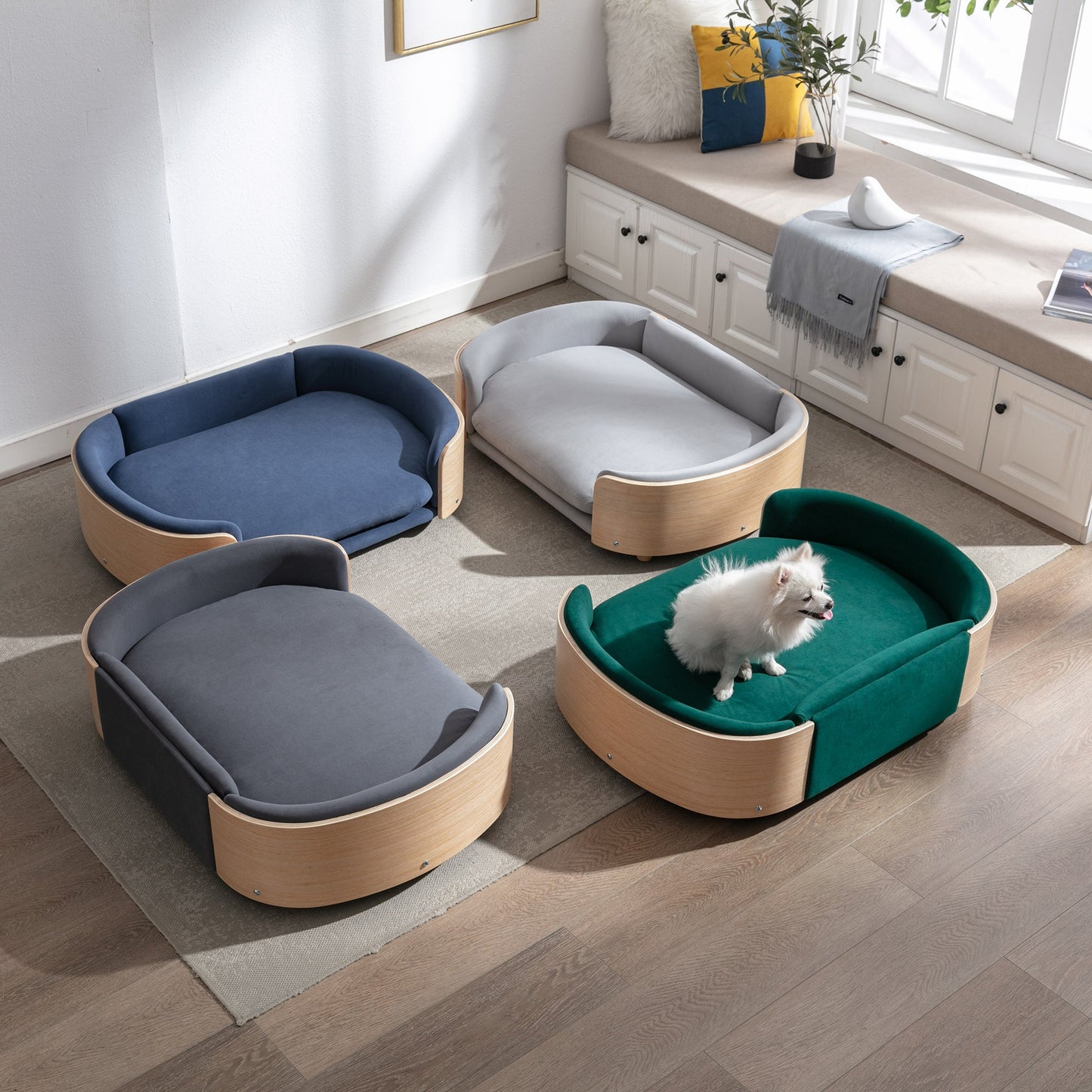 Scandinavian Style Elevated Dog Bed Pet Sofa with Solid Wood Legs and