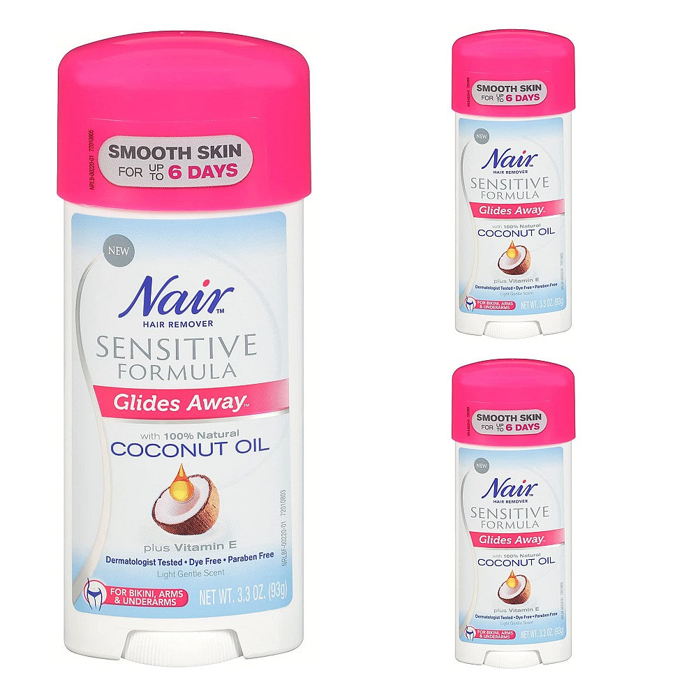 Nair Hair Remover Sensitive Formula Glide Away With Coconut Oil 3.3 Oz