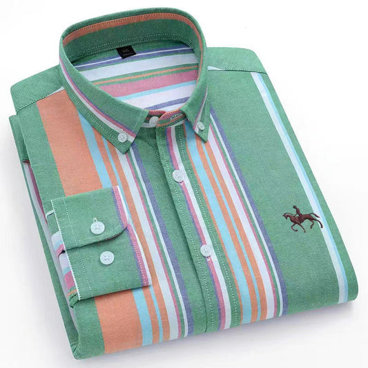 Cotton men's long sleeved shirt for middle-aged men, wrinkle resistant cotton shirt