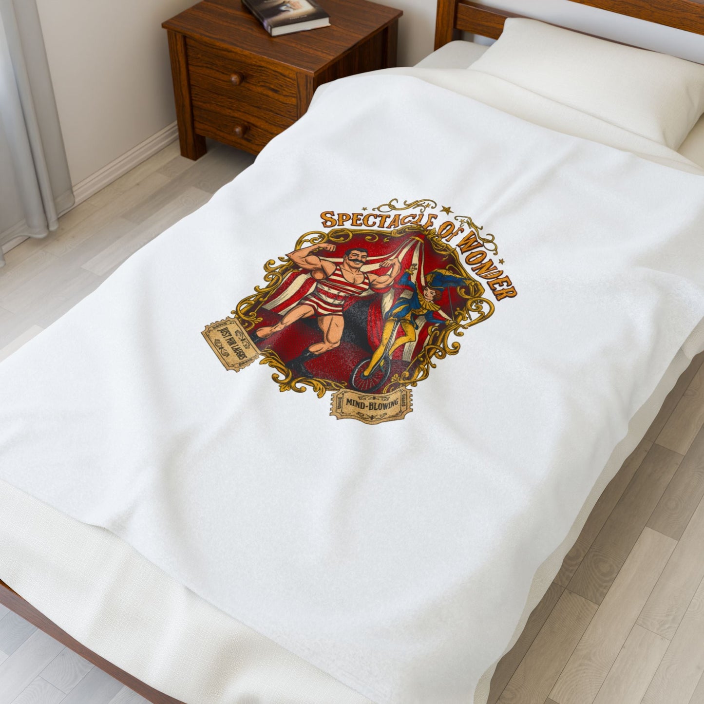 Circus Spectacle Crest Velveteen Plush Blanket | Vintage carnival design, camp circus aesthetic