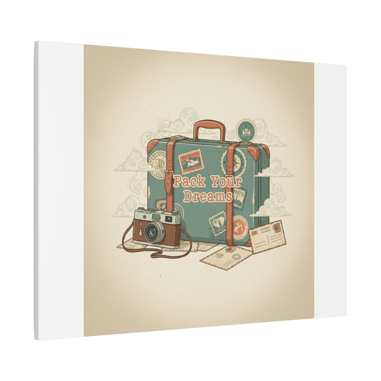 Pack Your Dreams Canvas | Retro Travel Postcard, Wanderlust Passport Stamp Art