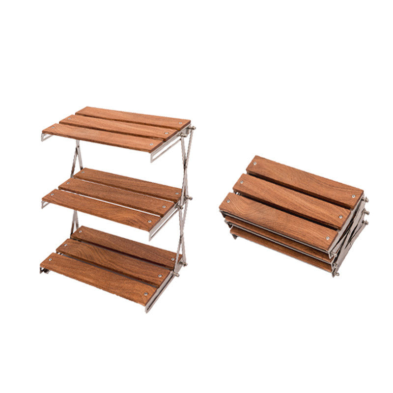 Mountaineering Outdoor Camping Rack Portable Storage Rack Three Layer Rack With Foldable Picnic Camping Barbecue Folding Table