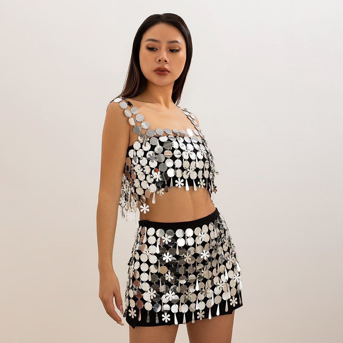 Cyberpunk nightclub style sexy slim fit backpack skirt Body Chain