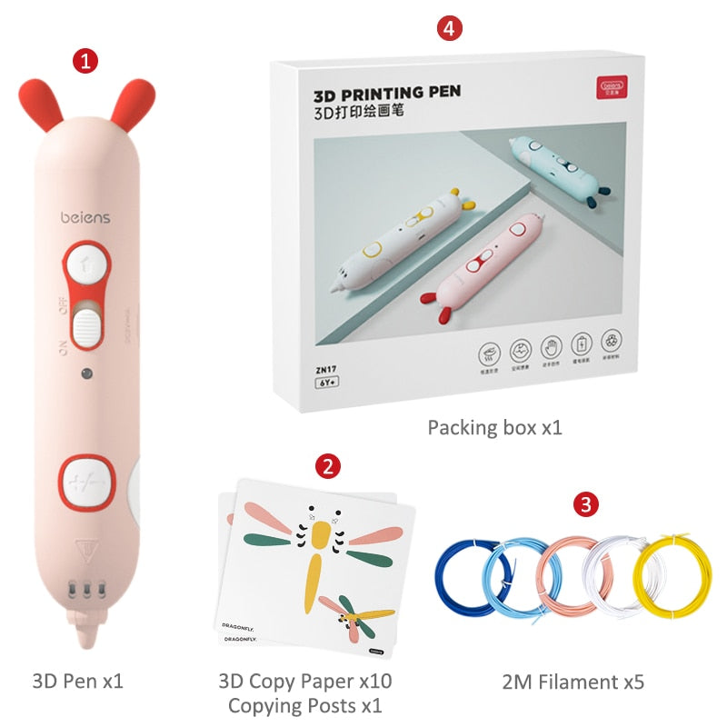 Beiens 3D Pen Creativity DIY Printing Pen Early Educational Drawing Toys ABS Filament Kids Design Drawing Pen Montessori Toys
