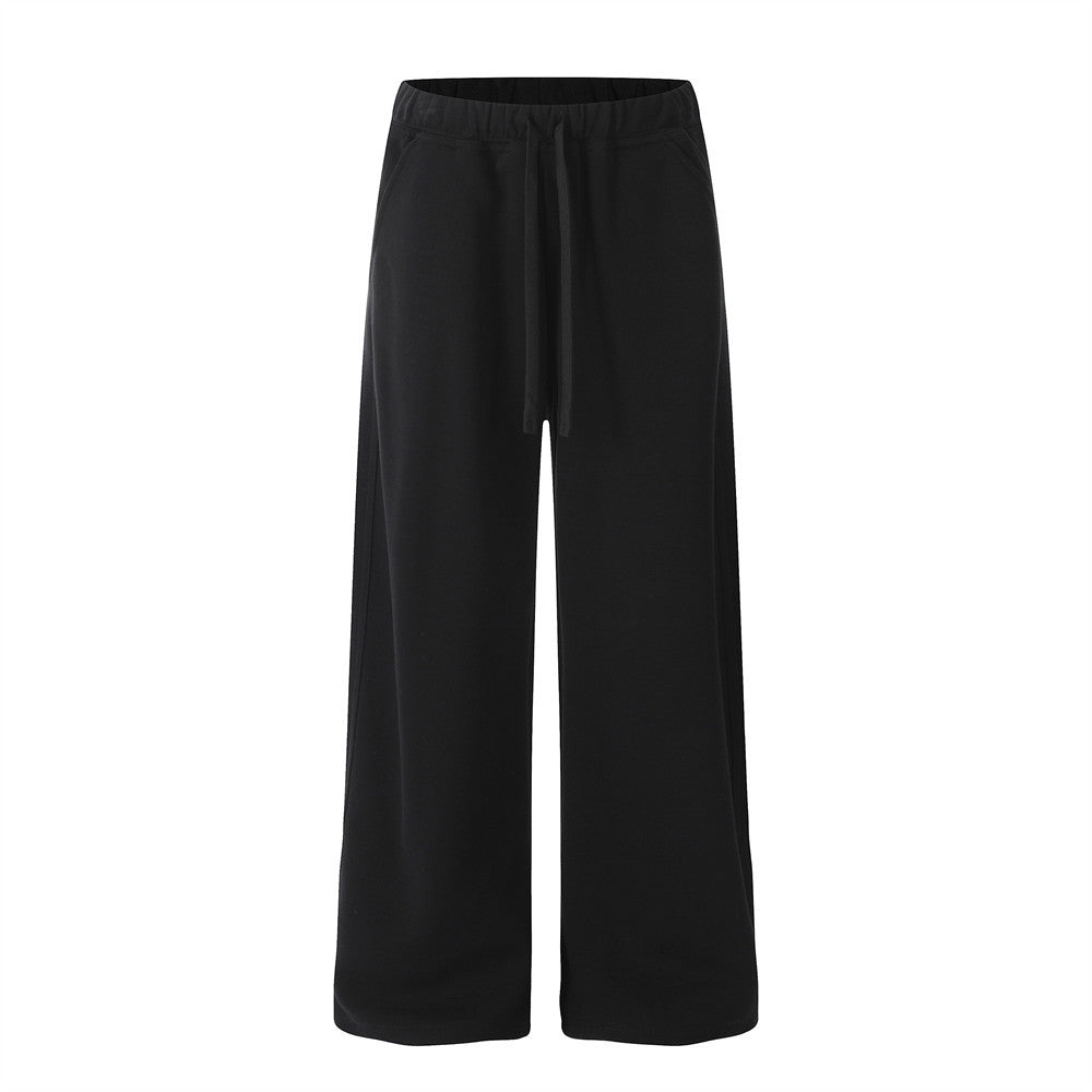 Street Trend Loose Straight Leg Long Pants Men's Sports Sweatpants Solid Color Versatile Casual Ankle Drawstring Trousers