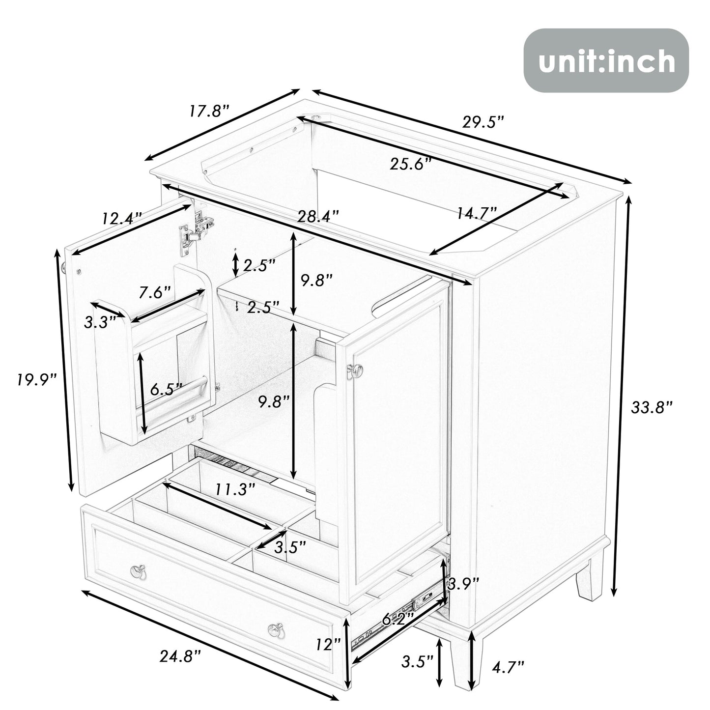 30 inch bathroom vanity no sink  base only gray