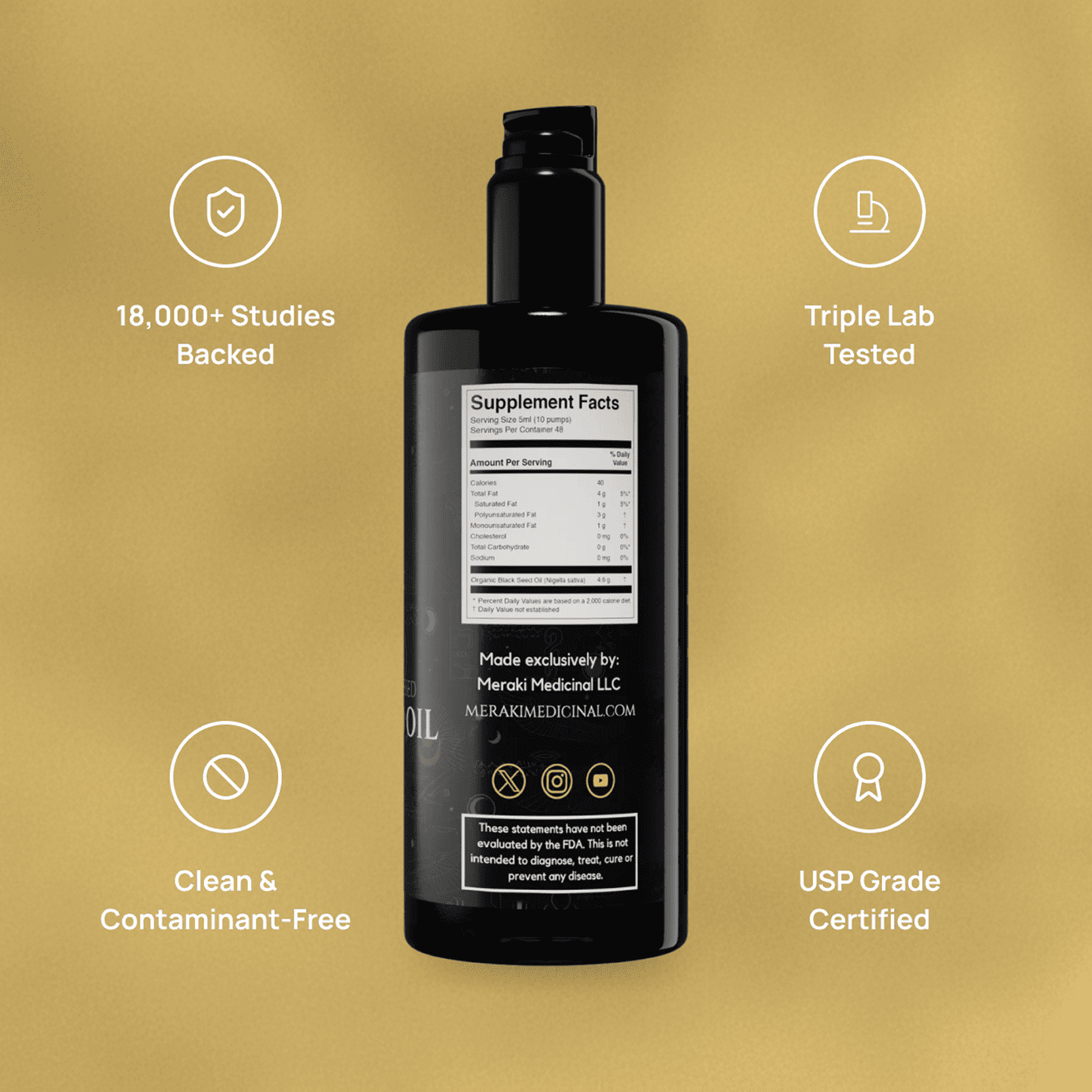 High Potency Cold-Pressed Organic Black Seed Oil with 3% Thymoquinone