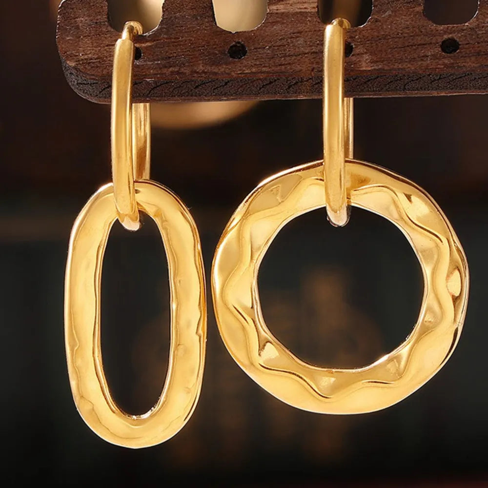 Geometric ring buckle ear ring retro asymmetric design titanium steel ear jewelry