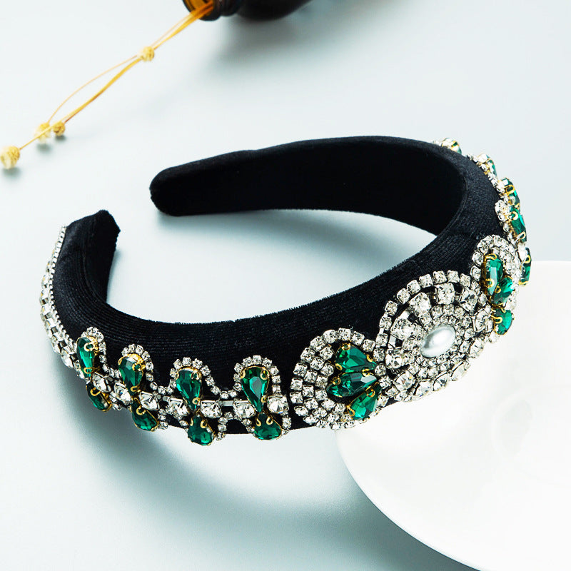 Hair Hoop Heavy Craft Retro Palace Feng Shui Drill Sponge Head Hoop Wide Side Baroque High Skull Top Hair Accessories
