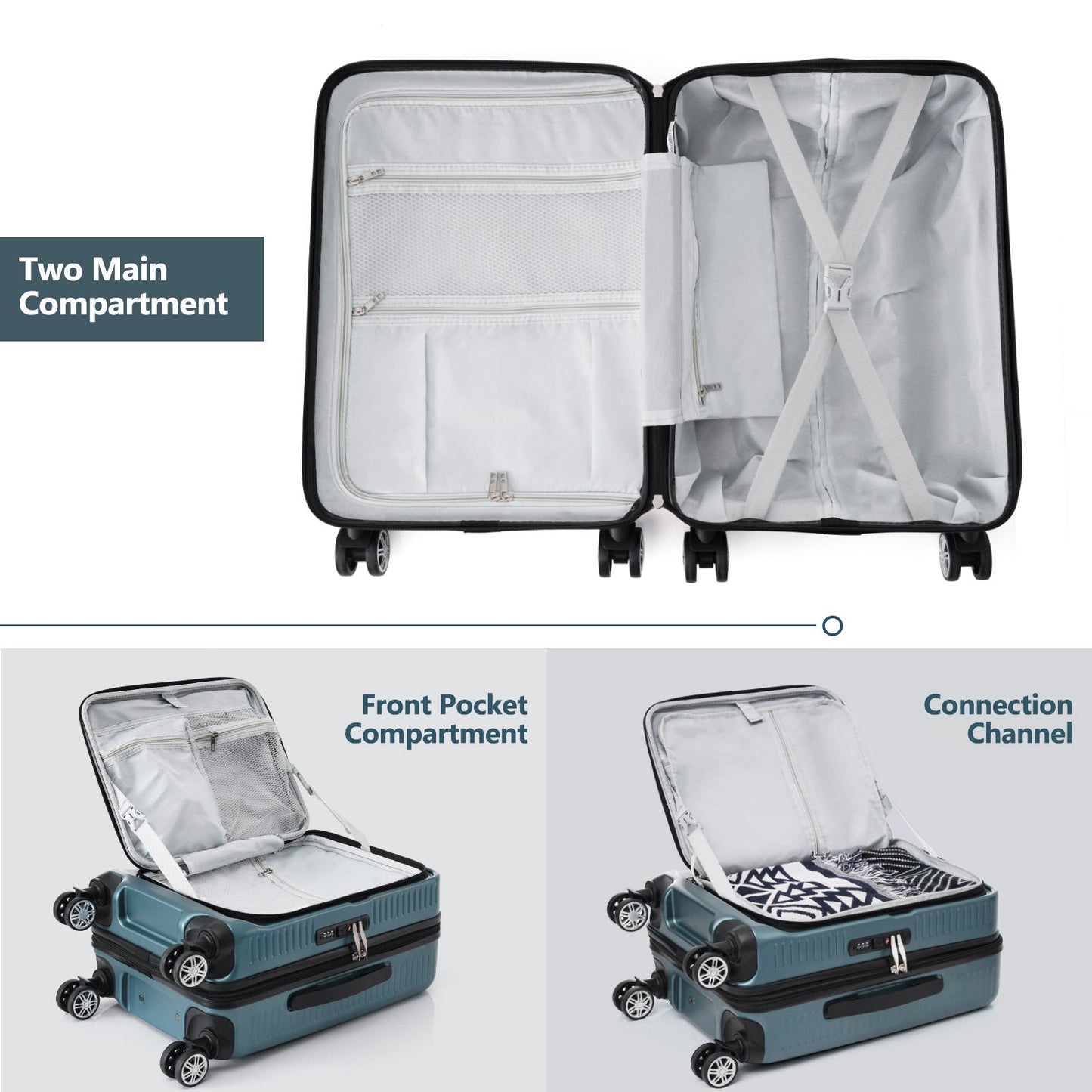 Carry-on Luggage 20 Inch Front Open Luggage Lightweight Suitcase with Front Pocket and USB Port, 1 Portable Carrying Case  Blue