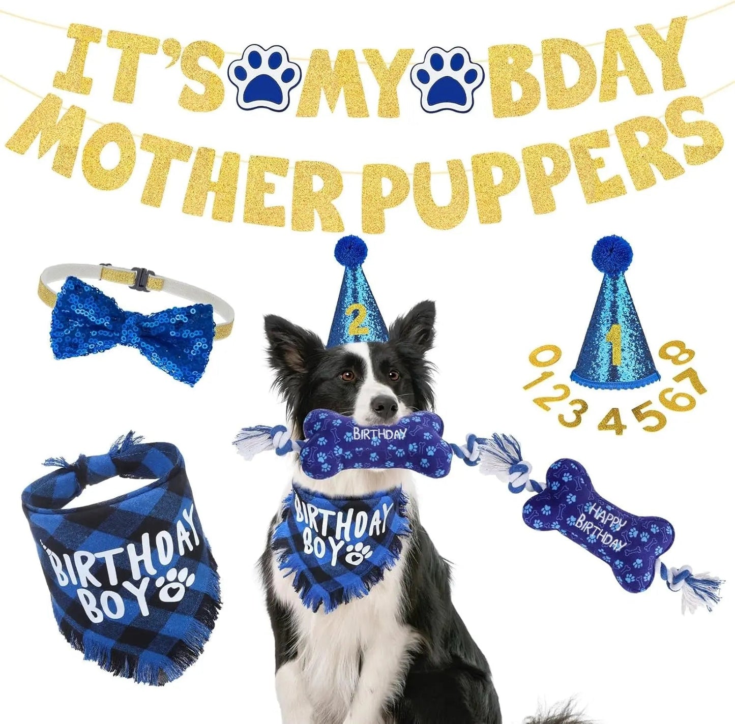 Birthday & Holiday Dog Costume Set with Tutu, Bandana & Hat, Holiday Outfit S–M