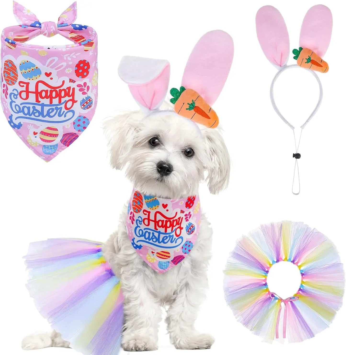 Birthday & Holiday Dog Costume Set with Tutu, Bandana & Hat, Holiday Outfit S–M