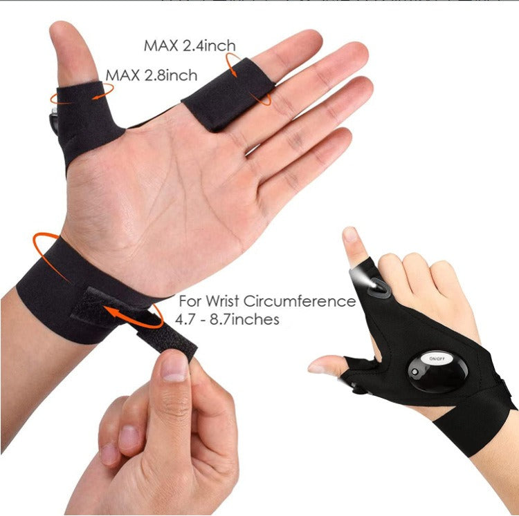 LED Flashlight Fishing Maintenance Camping Running Riding Lighting Half Finger Light Night Fishing Gloves Night Running Light Gloves