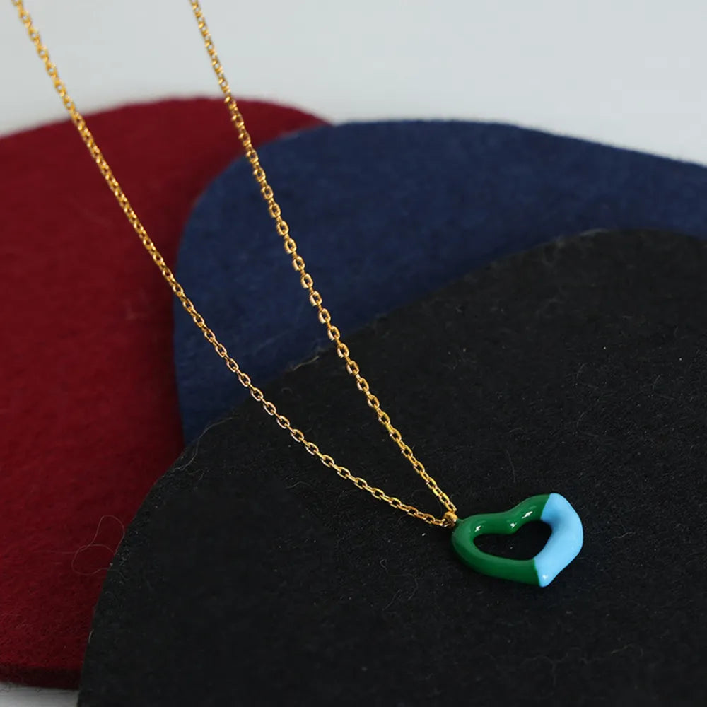 Two tone weight glazed design heart pendant titanium steel gold-plated necklace