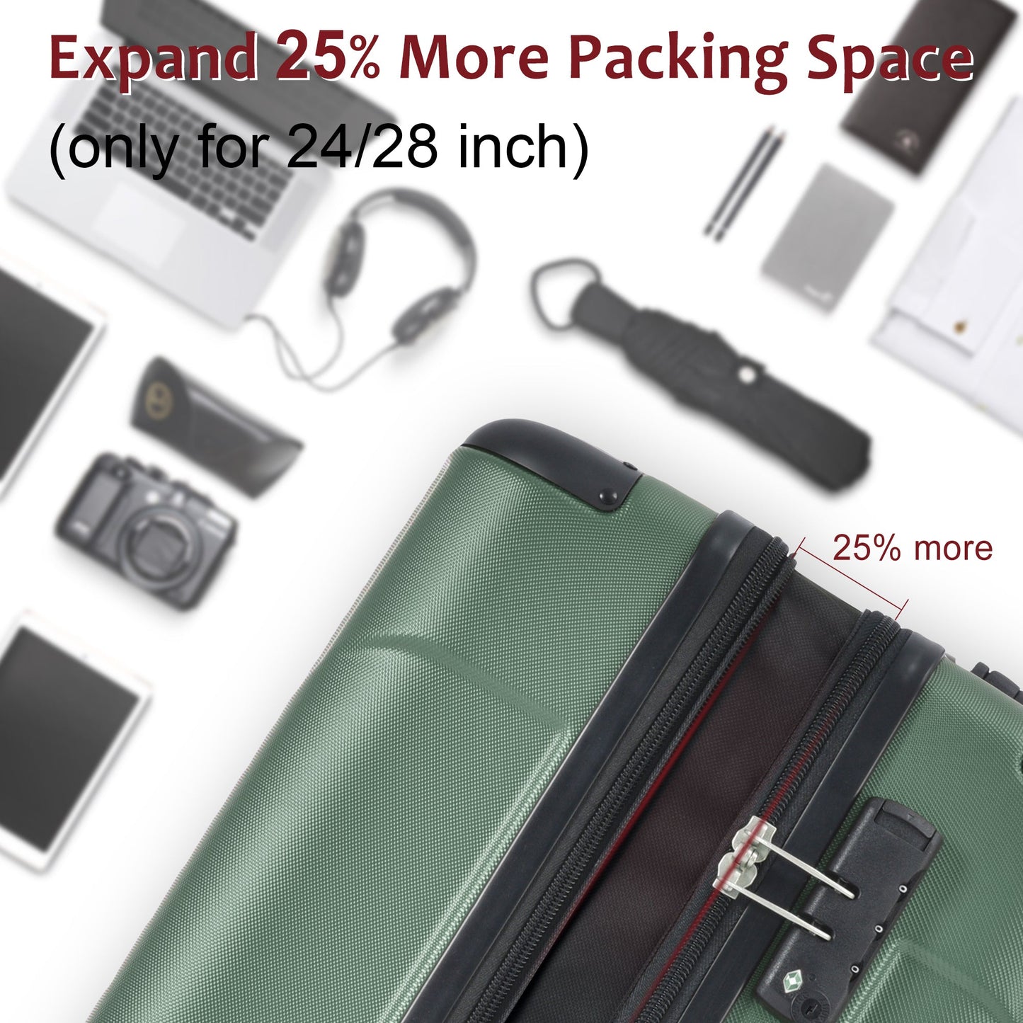 Hardshell Luggage Spinner Suitcase with TSA Lock Lightweight Expandable 28'' (Single Luggage) Green + ABS + 28 Inch