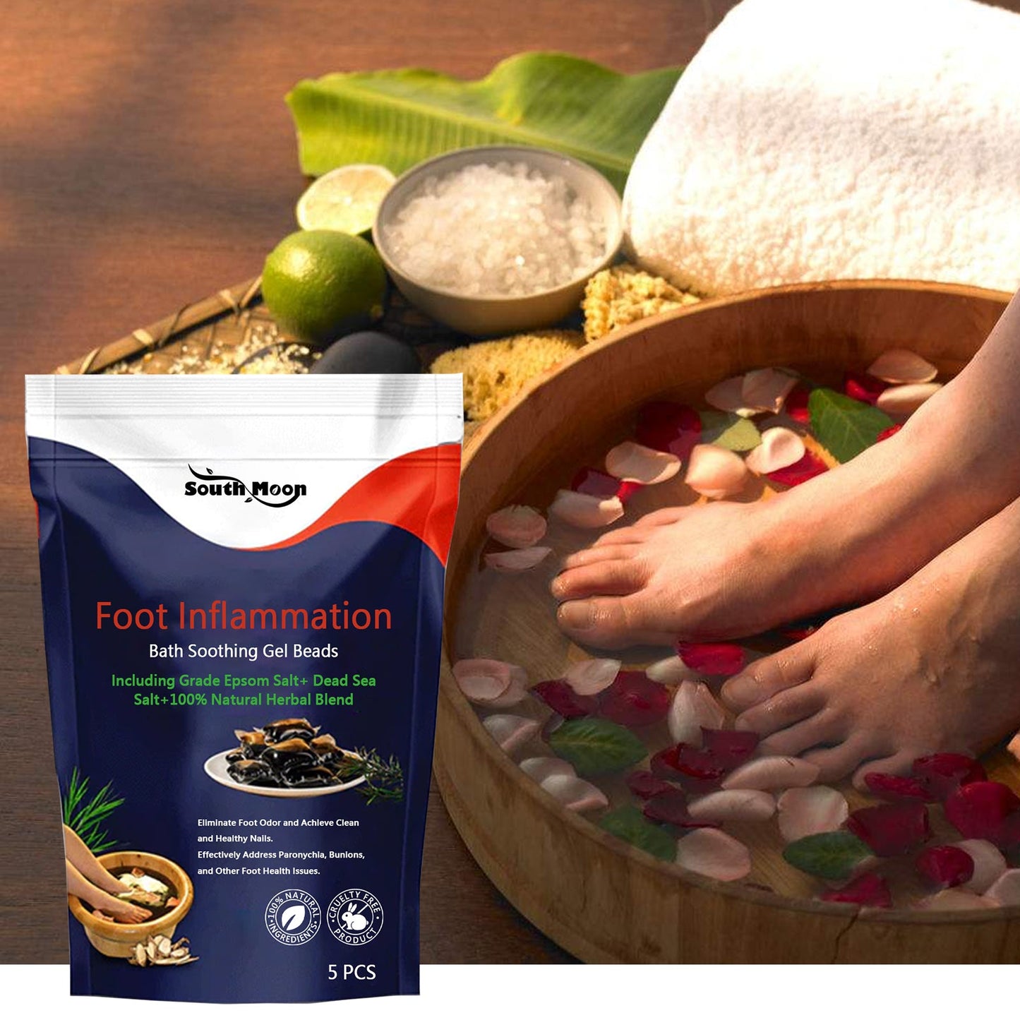 Foot Inflammation Bath Soothing Gel Beads, Clean Odor Gray Nail Swelling Repair Bright Nail Care Foot Bath Beads