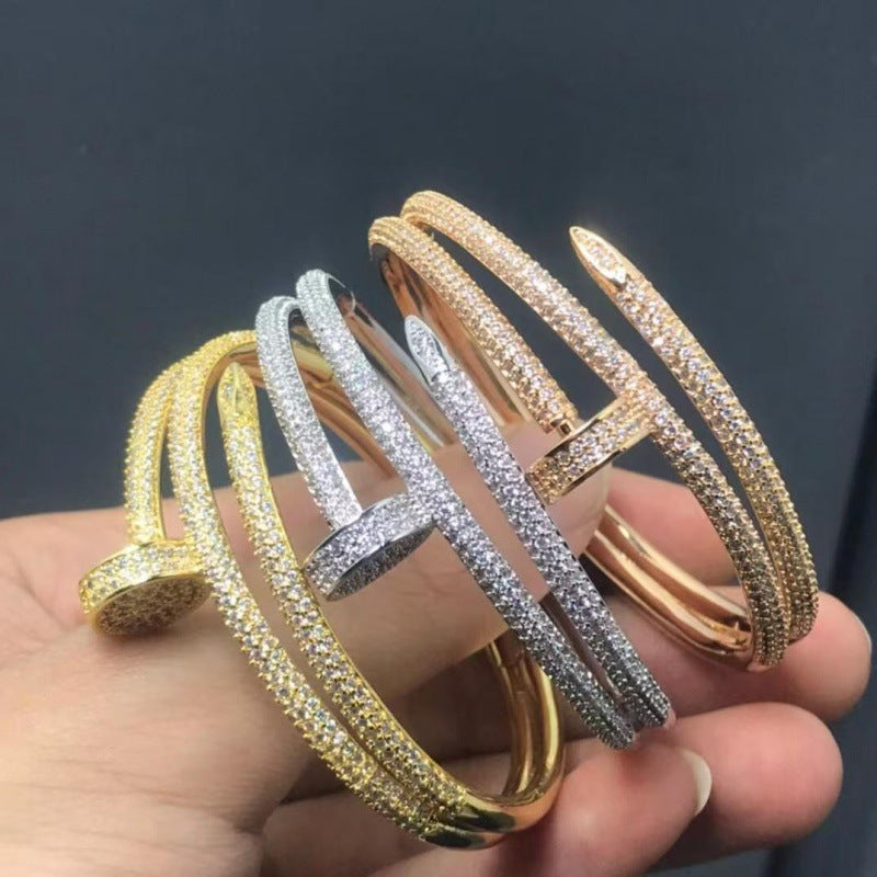 Precision Thick Plating Head and Tail Diamond Fashion Three-Circle Full Diamond Couple Bracelet