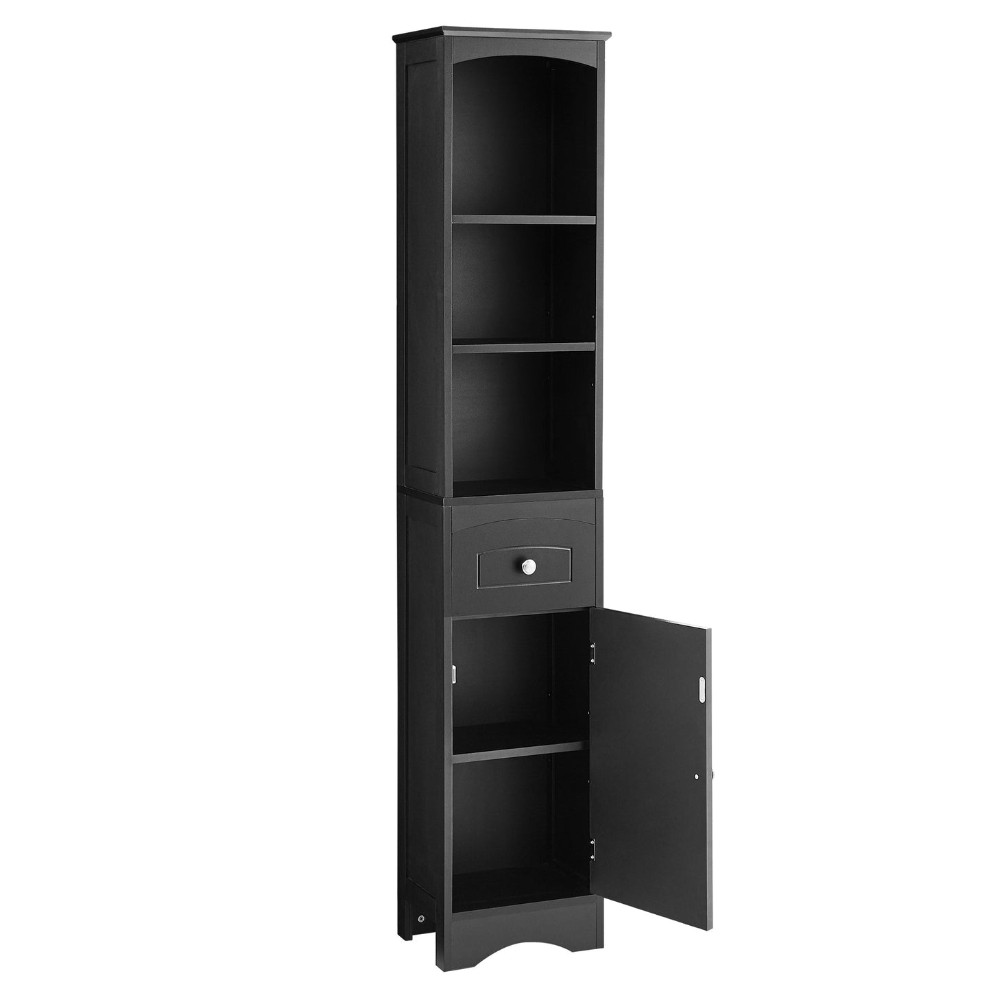 Tall Bathroom Cabinet, Freestanding Storage Cabinet with Drawer, MDF Board, Adjustable Shelf, Black