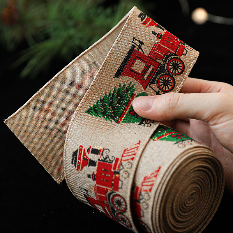 Christmas ribbon imitation linen ribbon decoration bow accessories snowflake Christmas ribbon in stock