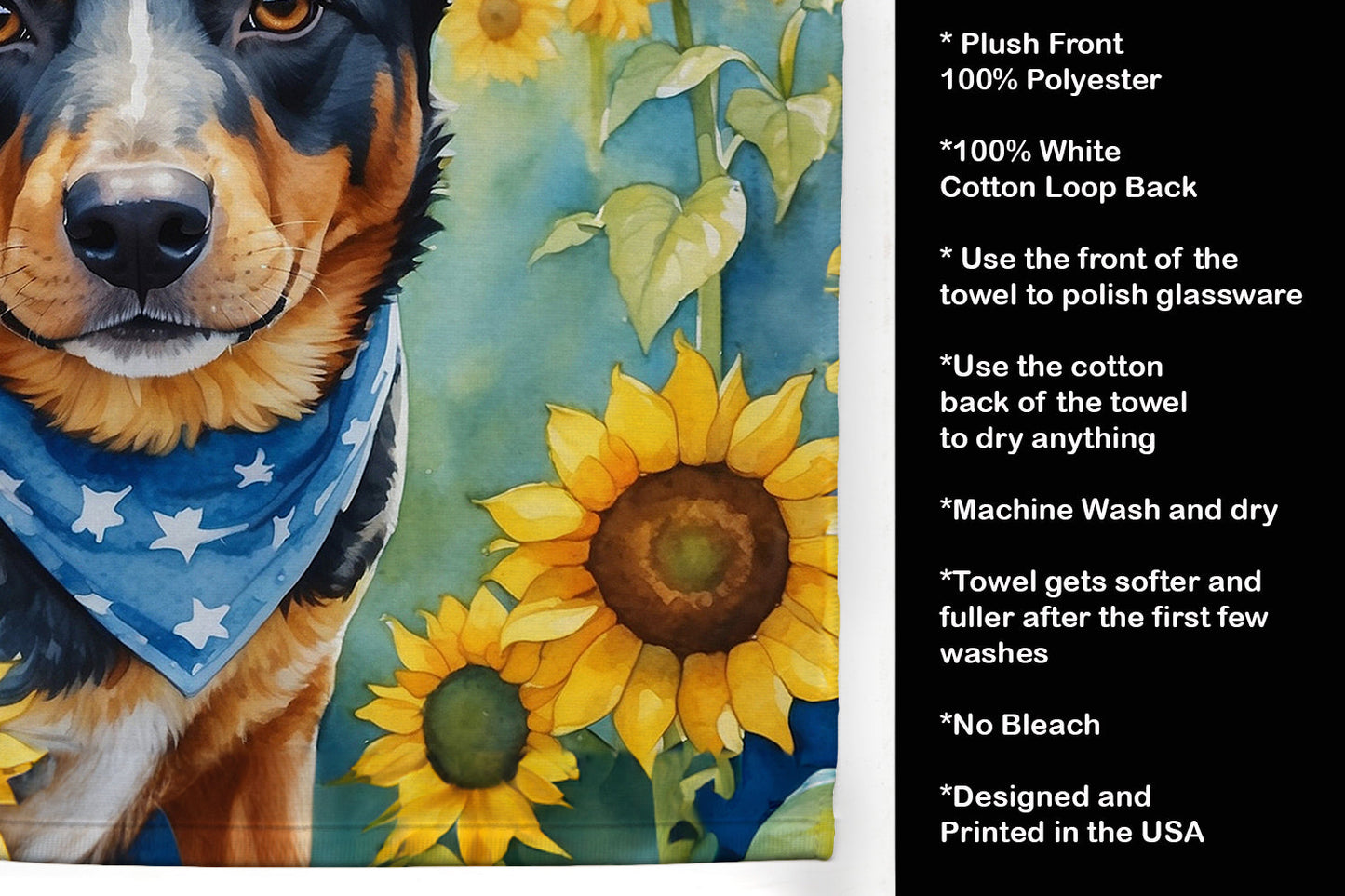 Australian Cattle Dog in Sunflowers Kitchen Towel