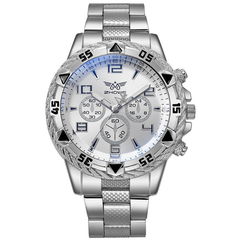 Men's casual sports men's watch steel strap quartz watch large dial