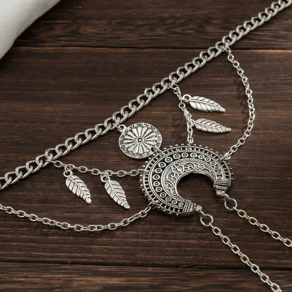 Bohemian metal chain jewelry arm chain punk retro dream catcher net leaf tassel open arm bracelet