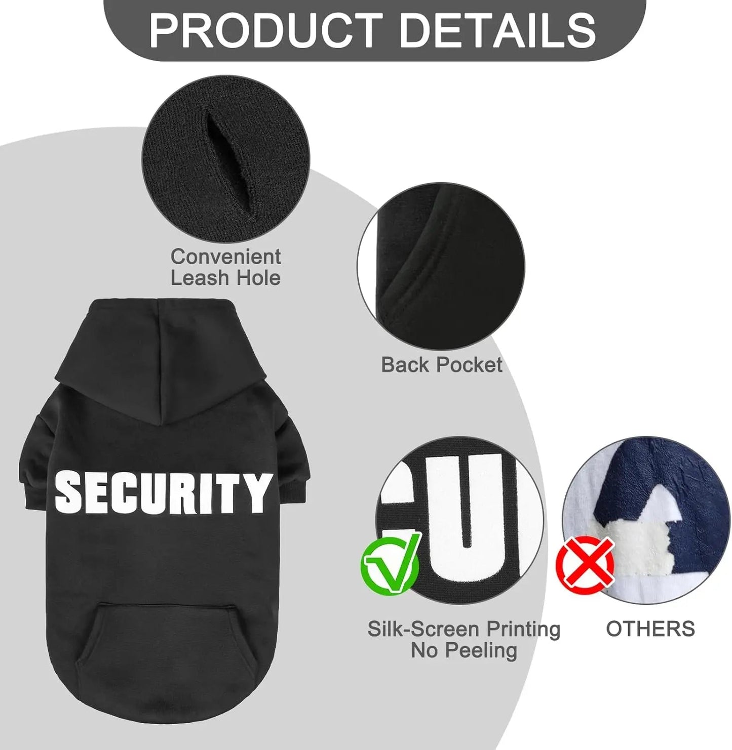 Dog Hoodie Security Fleece Sweatshirt w/ Leash Hole Warm Pet Costume for Small Dogs