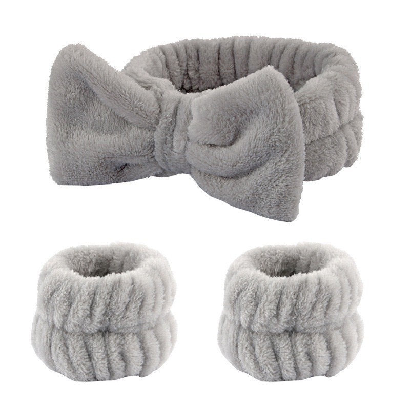 Wash face headband waterproof wrist strap set butterfly bow simple headband wrist 3-piece set