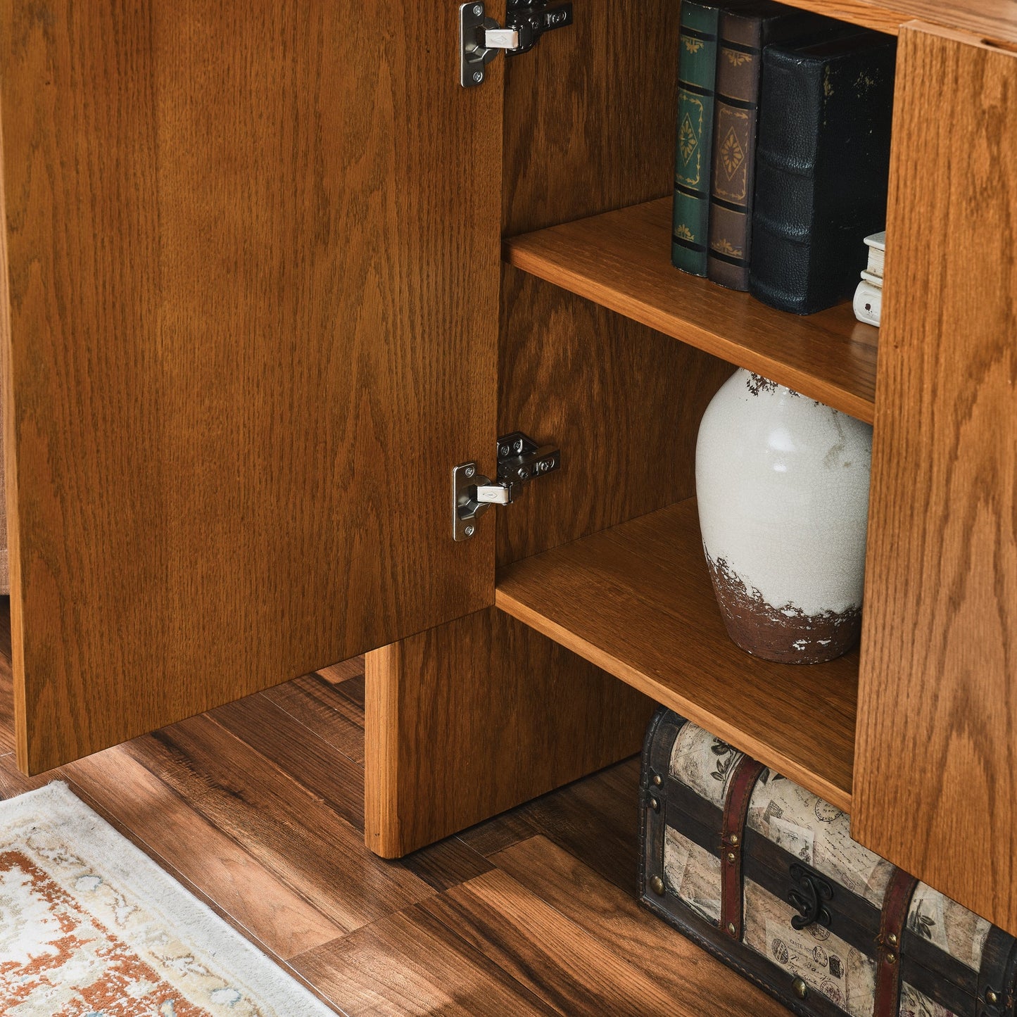 Walnut colored side panels, buffet cabinet with storage, 33.9 inches x 15 inches x 31.5 inches