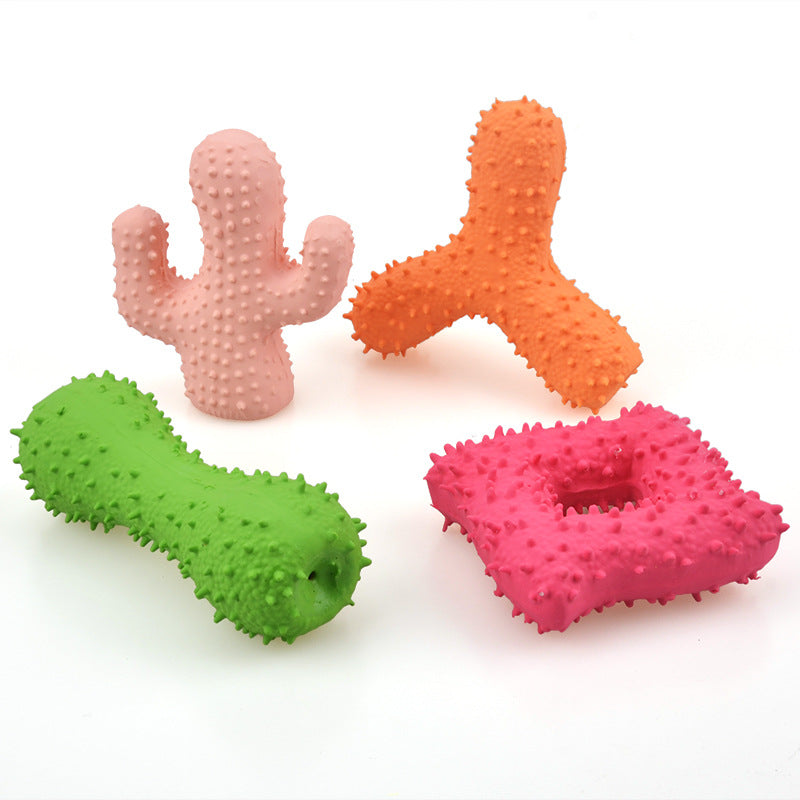 New Pet Latex Toy with Spiked Bone and Four-Corner Square Latex Sound Toy Durable Teeth-Cleaning Dog Toy