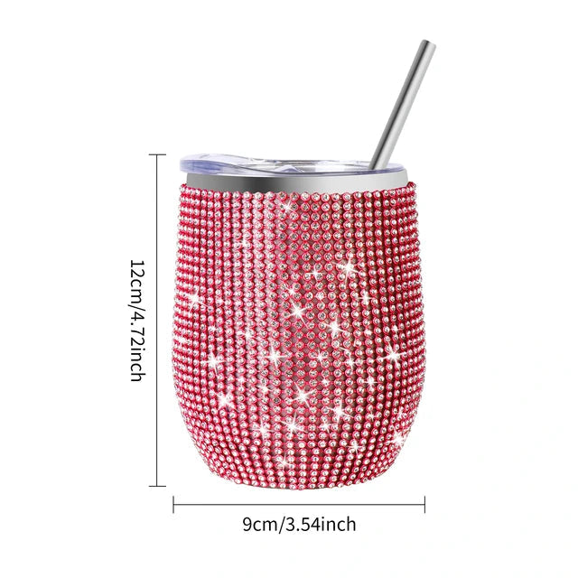 12oz Diamond Wine Tumbler With Sealed Lid Vacuum Thermo Beer Mug Cup Stainless Steel Mug Cup Champagne Party Bridemaid Gift