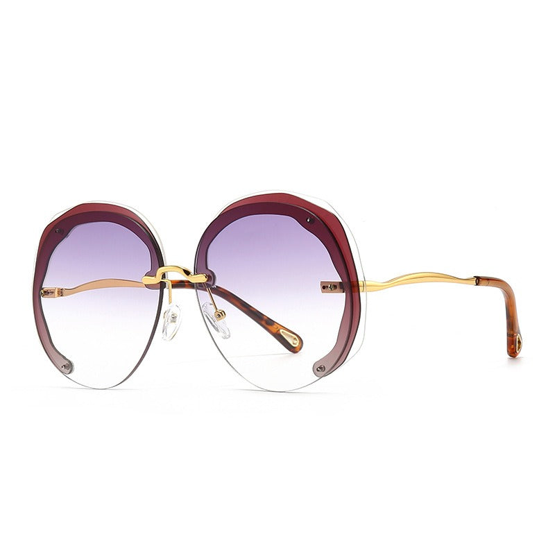 Fashion Oversized Rimless Round Sunglasses Women Clear Ocean Gradient Lens Shades