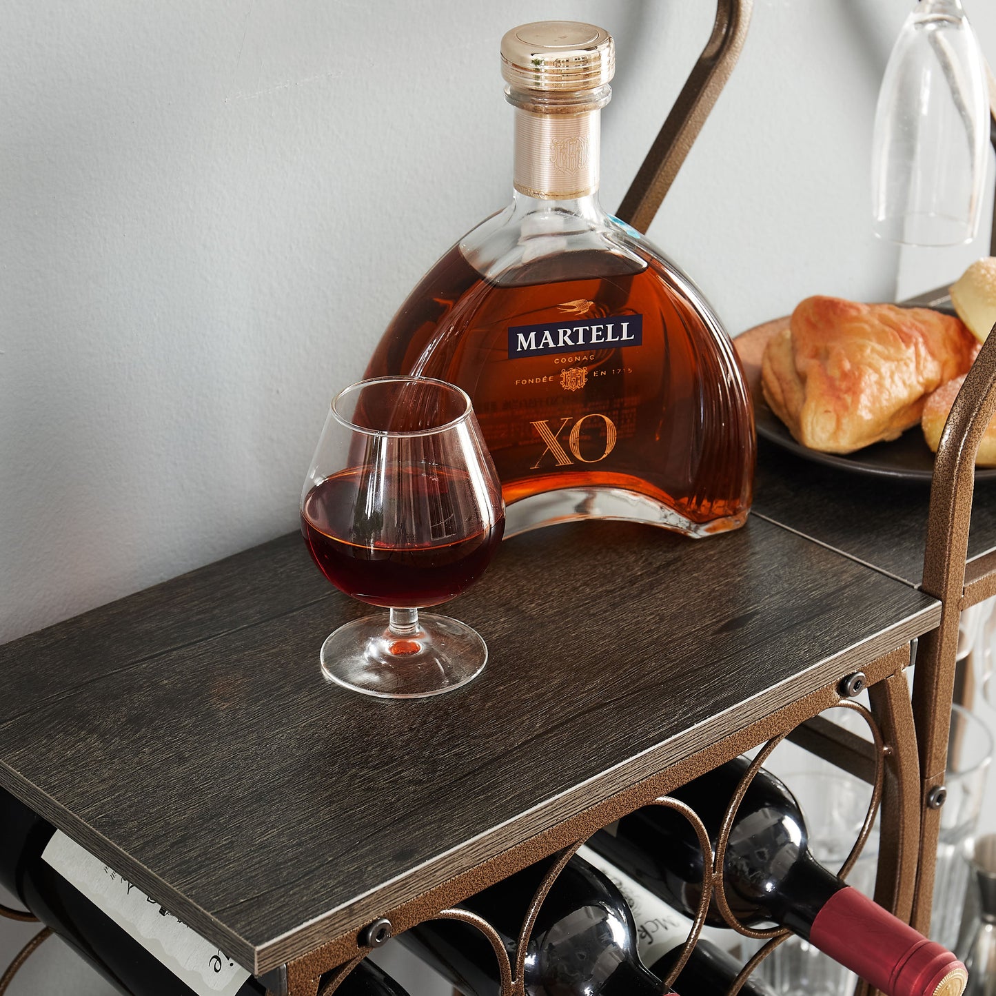 Grey 11 bottle wine grill, 5-layer independent wine rack, with hanging glass rack and storage rack for home wine storage