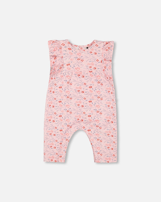 Organic Cotton Jumpsuit Printed Pink Small Flower