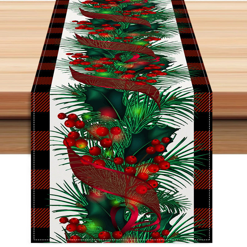 New red and black checkered table flag Christmas red fruit printed tablecloth TV cabinet decoration tablecloth home fabric