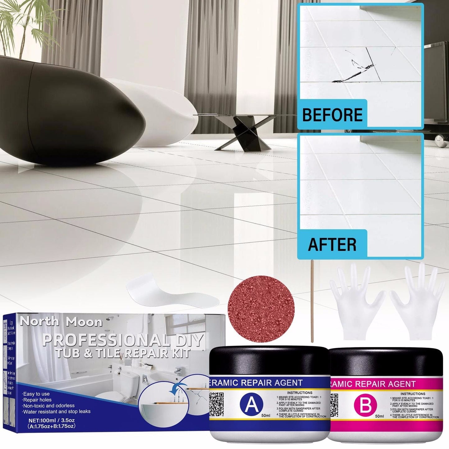 North Moon Ceramic Floor Tile Repair Agent Household Ceramic Compensator AB Glue