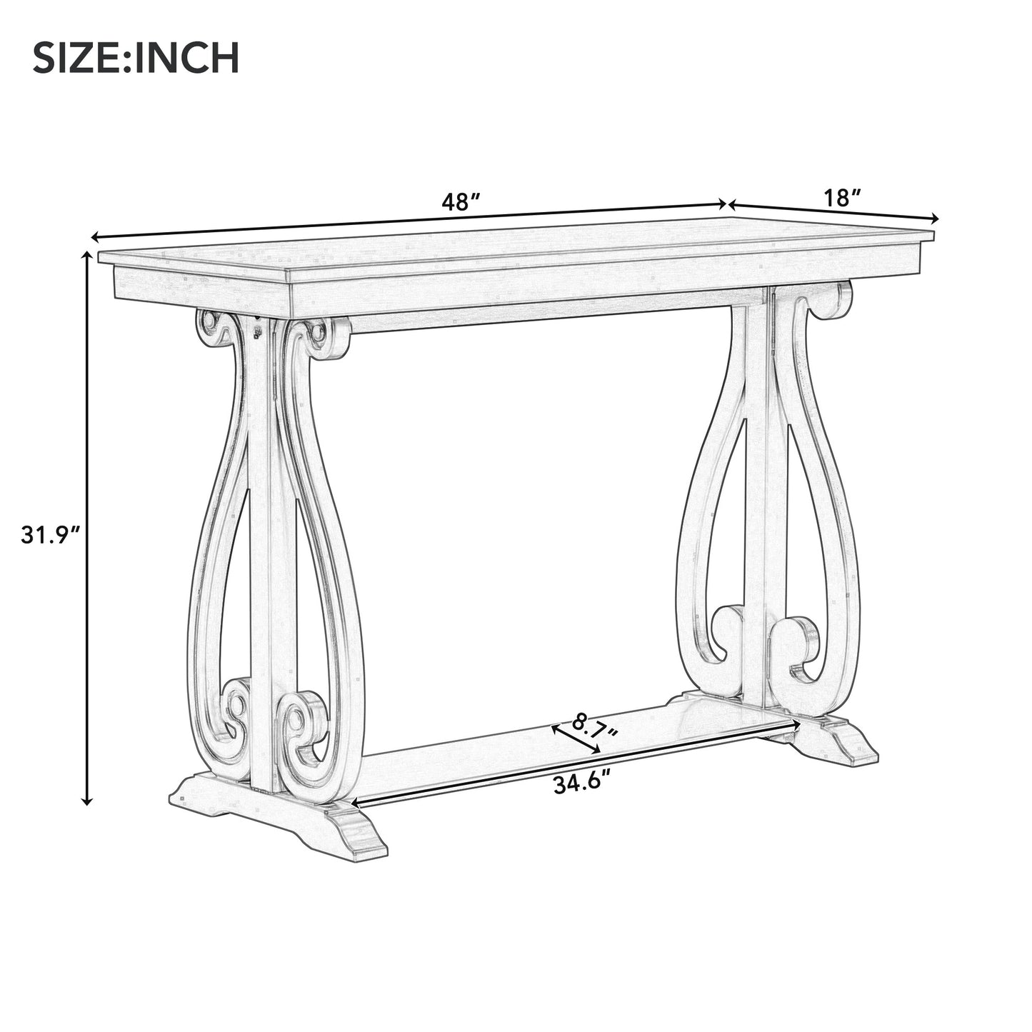 48-Inch Rustic Vintage Console Table --- Farmhouse Style Entryway Table with Open Shelf and Sturdy Construction (Black)