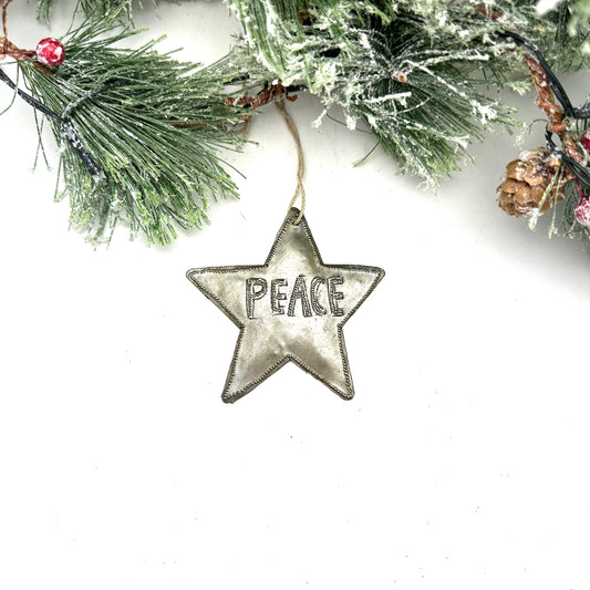 Rustic Natural Peace Star Ornament