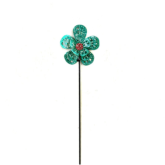 3-D Turquoise And Red Flower Garden Stake